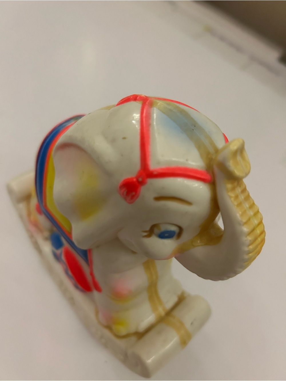 Vintage White Elephant Rocking Toy Figurine with Colorful Saddle - Picture 4 of 5